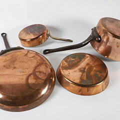 Four Antique Copper Skillets
