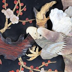 Chinese Oval Lacquer, Carved Mother of Pearl Eagle Plaque, 19th Century