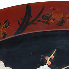 Chinese Oval Lacquer, Carved Mother of Pearl Eagle Plaque, 19th Century
