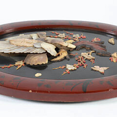 Chinese Oval Lacquer, Carved Mother of Pearl Eagle Plaque, 19th Century