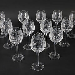 Set of 12 Etched Crystal Goblets