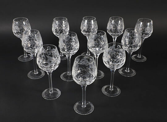 Set of 12 Etched Crystal Goblets