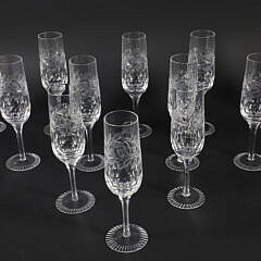 Set of 12 Etched Crystal Champagne flutes