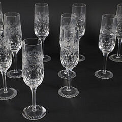 Set of 12 Etched Crystal Champagne Flutes