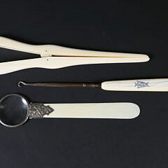 Four Assorted Antique Bone Pieces Including Glove Stretchers, Boot Pull, Letter Opener and Tambour Box