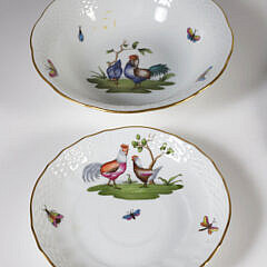 Five Pieces of Herend Hungary Hand-painted Porcelain Including a Teapot, Plate, Saucer, and Bowl