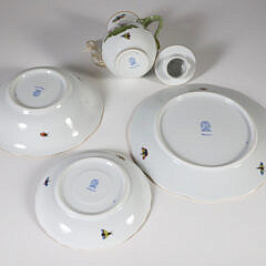 Five Pieces of Herend Hungary Hand-painted Porcelain Including a Teapot, Plate, Saucer, and Bowl