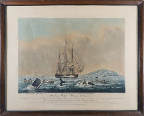 W.J. Huggins Lithograph "South Sea Whale Fishery", circa 1825