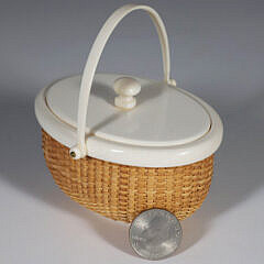 Jean M. Valerio Mini Covered Swing Handle Oval Nantucket Basket circa 2015