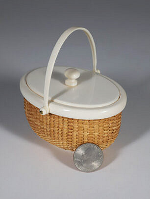 Jean M. Valerio Mini Covered Swing Handle Oval Nantucket Basket circa 2015