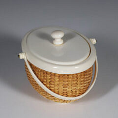 Jean M. Valerio Miniature Covered Swing Handle Oval Nantucket Basket, circa 2015