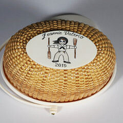 Jean M. Valerio Miniature Covered Swing Handle Oval Nantucket Basket, circa 2015