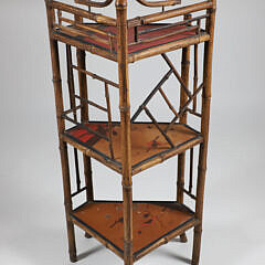 Vintage Bamboo Corner Etagere with Hand Painted Lacquer Shelves