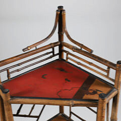 Vintage Bamboo Corner Etagere with Hand Painted Lacquer Shelves