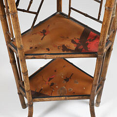 Vintage Bamboo Corner Etagere with Hand Painted Lacquer Shelves