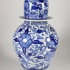 Contemporary Chinese Blue and White Covered Temple Jar with Foo Dog Finial
