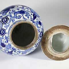 Contemporary Chinese Blue and White Covered Temple Jar with Foo Dog Finial