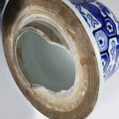 Contemporary Chinese Blue and White Covered Temple Jar with Foo Dog Finial