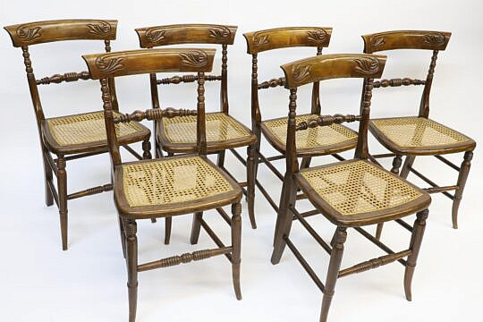 Set of Six British Regency Caned Seat Dining Chairs