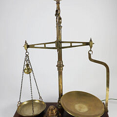 Antique Brass Scale on Wood Base Mounted as a Lamp