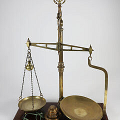 Antique Brass Scale on Wood Base, Mounted as a Lamp