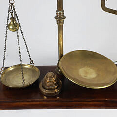 Antique Brass Scale on Wood Base, Mounted as a Lamp