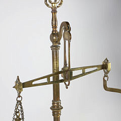 Antique Brass Scale on Wood Base, Mounted as a Lamp