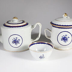 Chinese Export Teapot Drink Bowl and Two Handle Bowl 18th Century