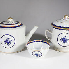 Chinese Export Teapot, Tea Cup ,and Two Handle Covered Sugar Bowl, 18th Century