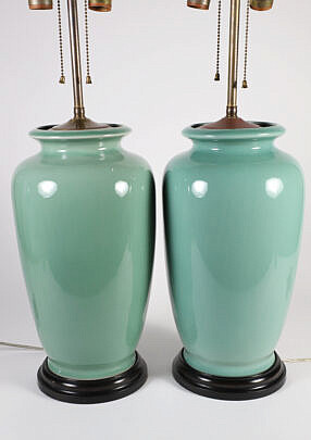 Pair of Chinese Green Porcelain Lamps