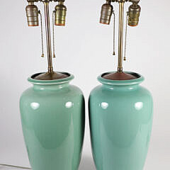 Pair of Chinese Green Porcelain Lamps