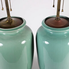 Pair of Chinese Green Porcelain Lamps