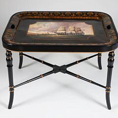 Contemporary Redecorated Antique Nautical Tray on Custom Stand