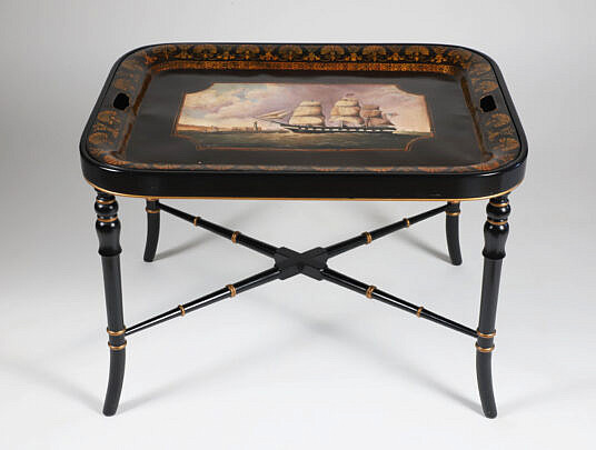 Contemporary Redecorated Antique Nautical Tray on Custom Stand