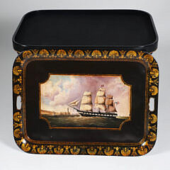 Contemporary Redecorated Antique Nautical Tray on Custom Stand