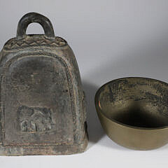 Asian Bronze Bell and Buddhist Temple Bowl Gong