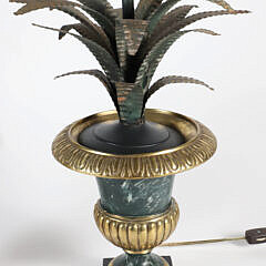 Pair of Brass and Faux Marble Pineapple Urn Lamps