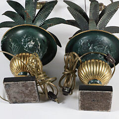 Pair of Brass and Faux Marble Pineapple Urn Lamps