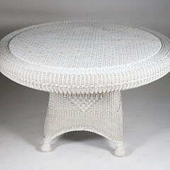 Vintage White Wicker Round Dining Table