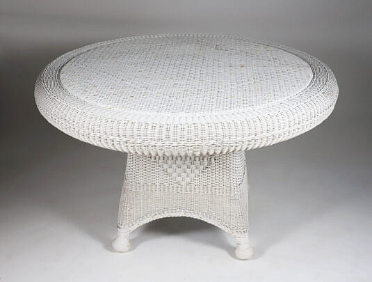 Vintage White Wicker Round Dining Table