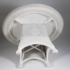 Vintage White Wicker Round Dining Table