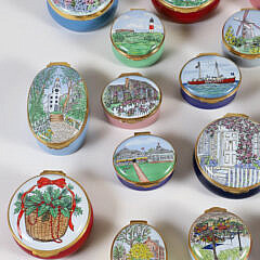 Collection of 25 Anderson’s Limited Edition Enamel Nantucket Pill Boxes