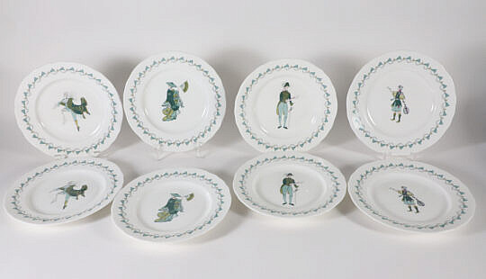 Set of Eight Gilbert and Sullivan Bone China Plates Designed Exclusively for the Savoy Hotel London Royal Worcester