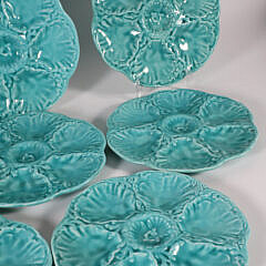 Set of Eight Vintage French Gien Turquoise Majolica Oyster Plates