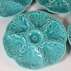 Set of Eight Vintage French Gien Turquoise Majolica Oyster Plates