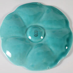 Set of Eight Vintage French Gien Turquoise Majolica Oyster Plates