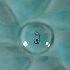 Set of Eight Vintage French Gien Turquoise Majolica Oyster Plates