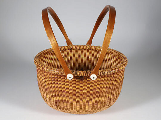 Jean M. Valerio Woven Double Swing Handle Oval Open Nantucket Basket circa 2001