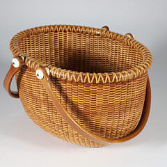 Jean M. Valerio Woven Double Swing Handle Oval Open Nantucket Basket circa 2001