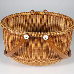 Jean M. Valerio Woven Double Swing Handle Oval Open Nantucket Basket circa 2001